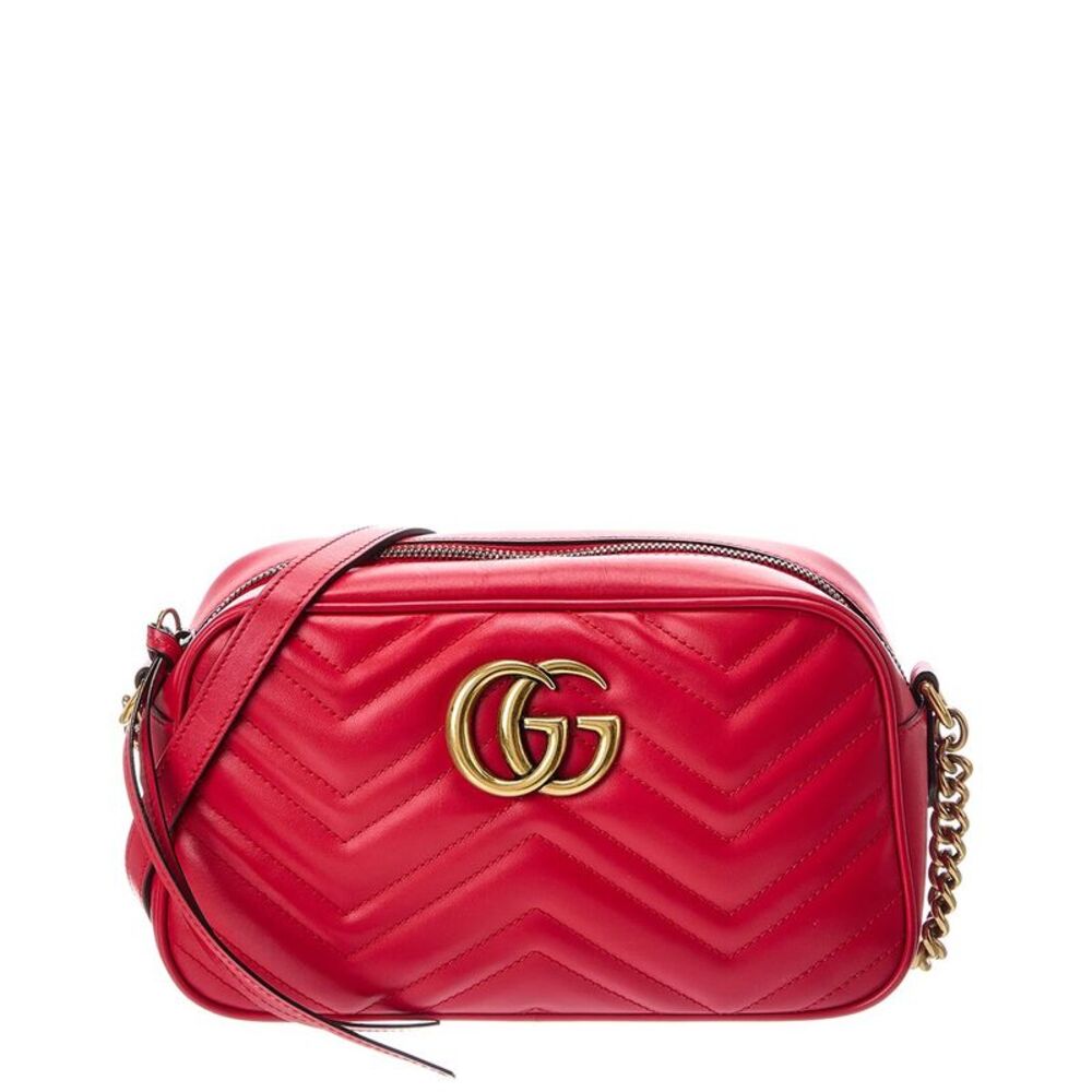Gucci Red Matelasse Chevron Mini Gg Marmont Camera Bag (Authentic Pre-Loved)